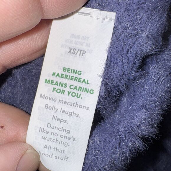 Aerie Bright Indigo‎ Blue Flurry Fuzzy Crewneck Oversized Sweater XSmall - Picture 4 of 6